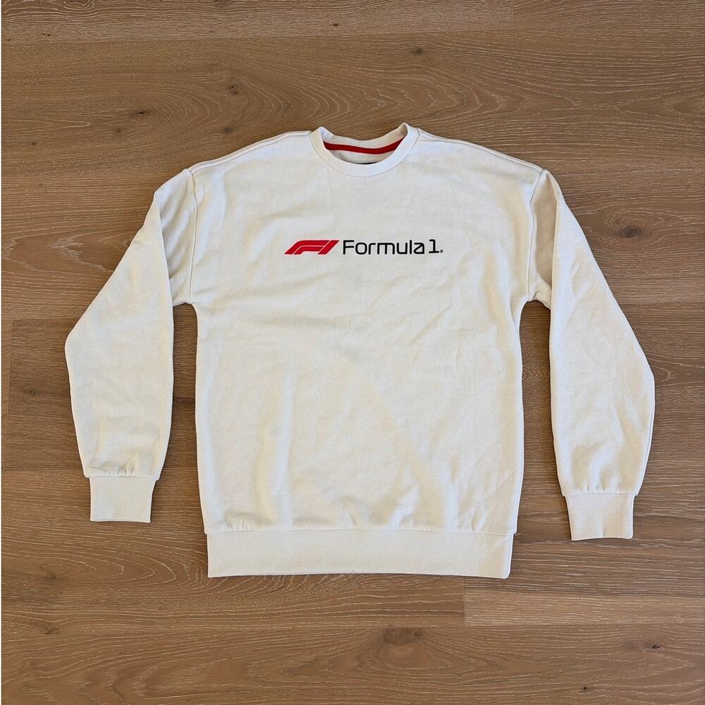 Aeropostale Formula 1 Racing Sweatshirt Car Crew Size S Cream Black Red